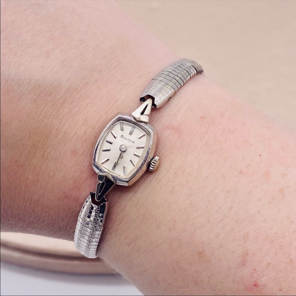 Vintage Bulova 10K RGP White Gold Stainless Steel Watch